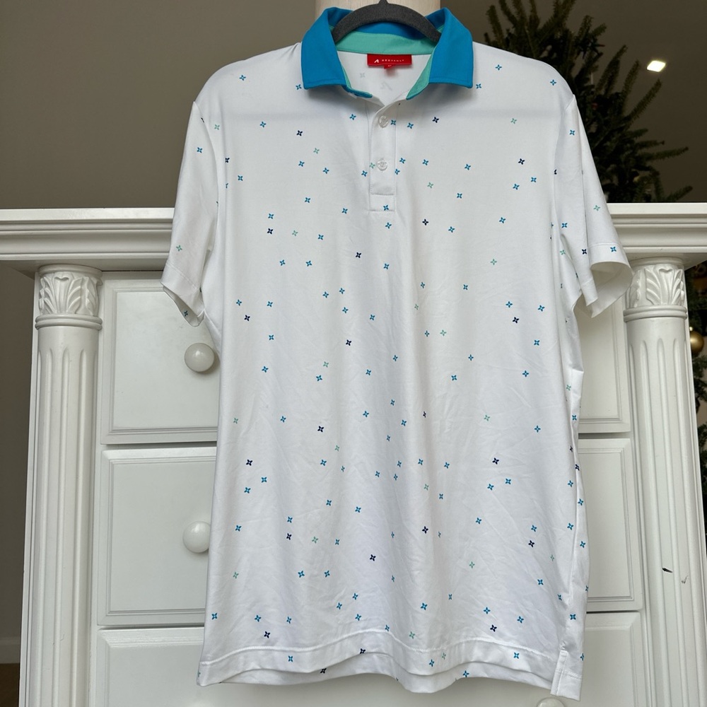 Men's White Polo with Blue Collar - Casual Printed Polo